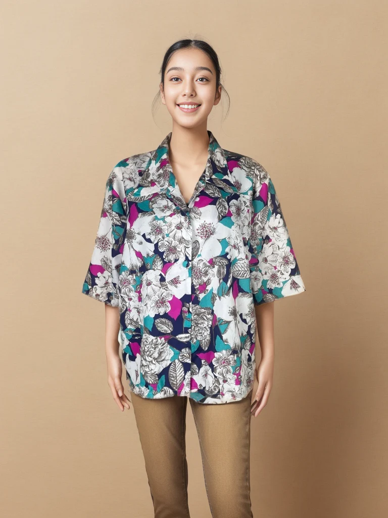 Floral Print Short-Sleeve Button-Up Shirt