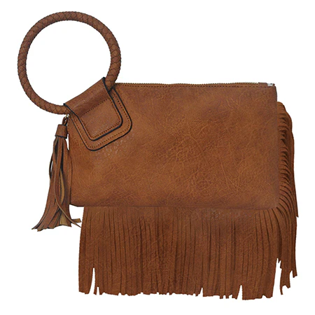 Bohemian Style Faux Leather Fringe Clutch Bag