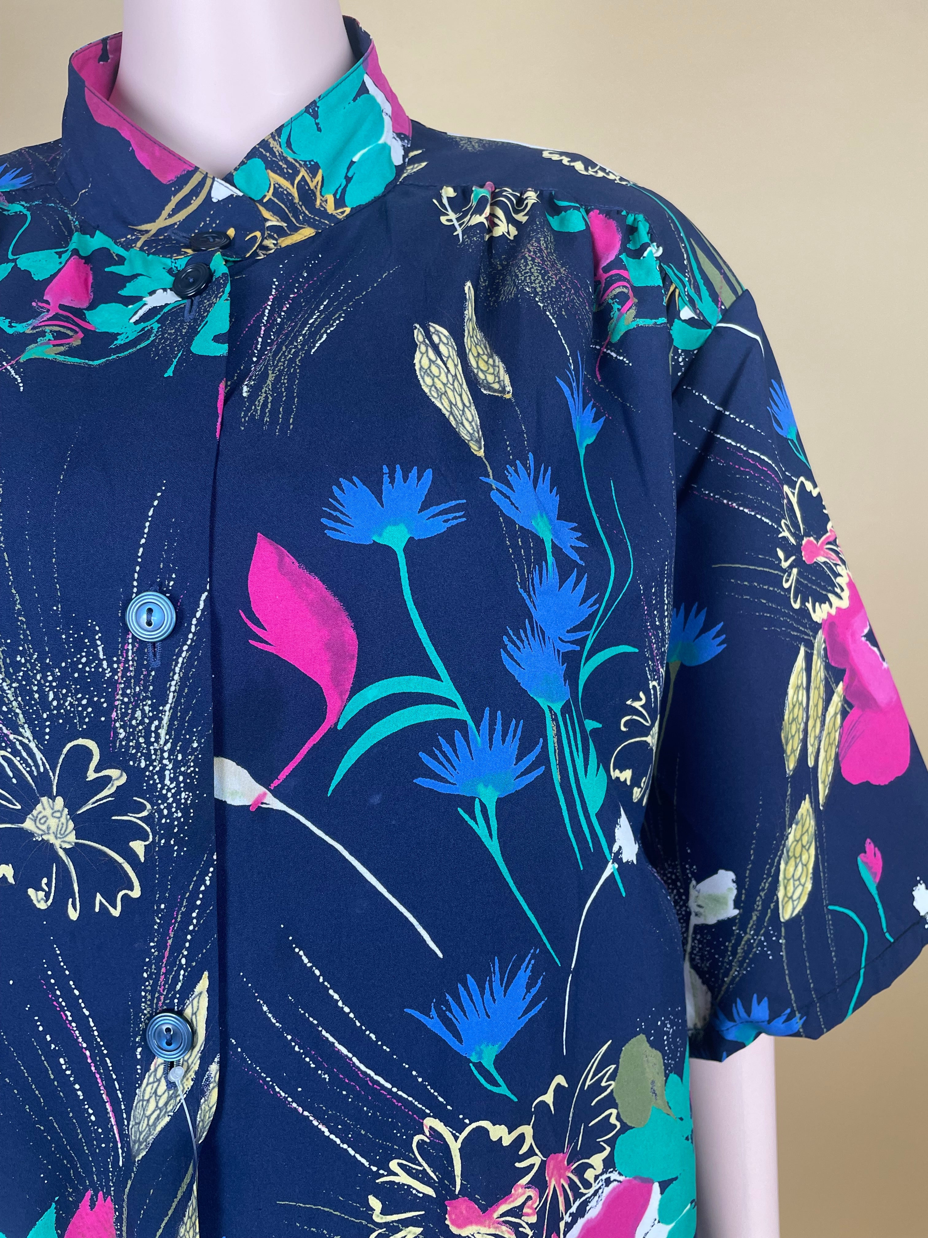 Elegant Floral-Pattern Oversized Shirt