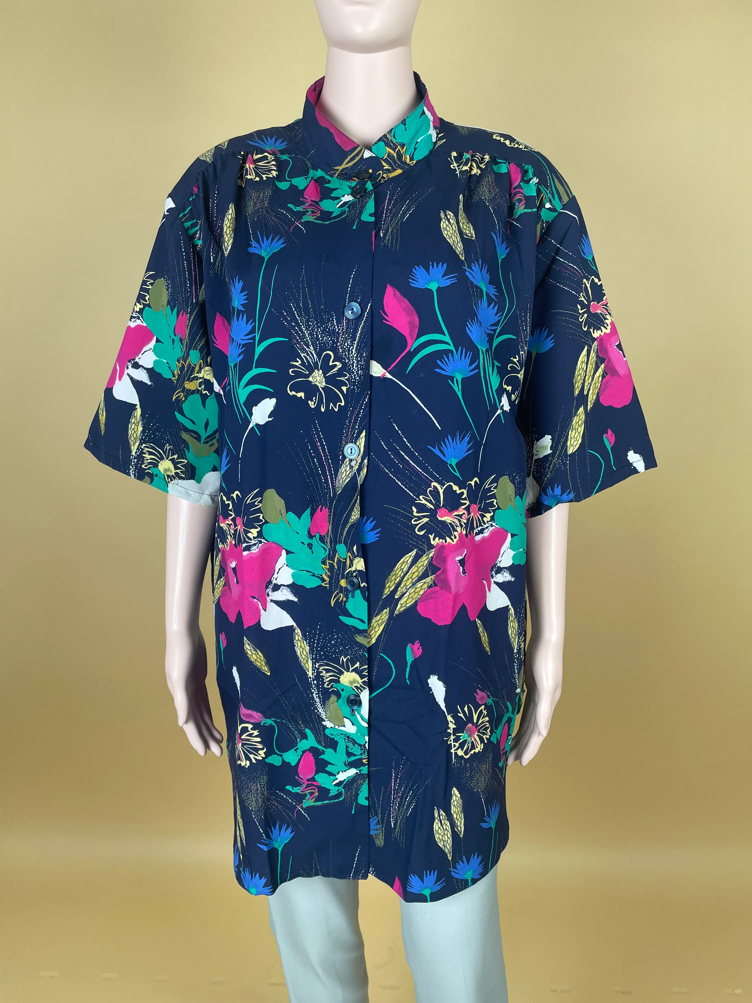 Elegant Floral-Pattern Oversized Shirt