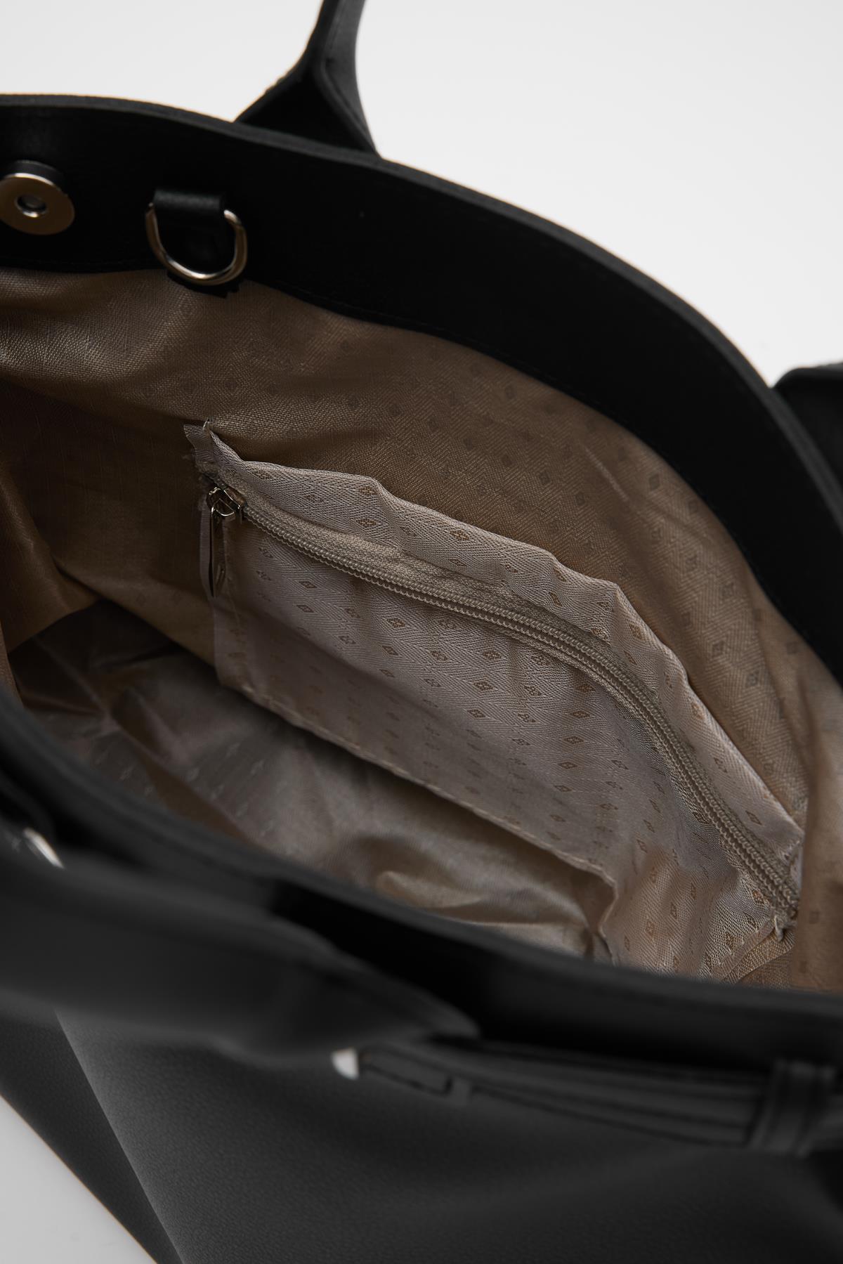 Elegant Black Faux Leather Tote Bag