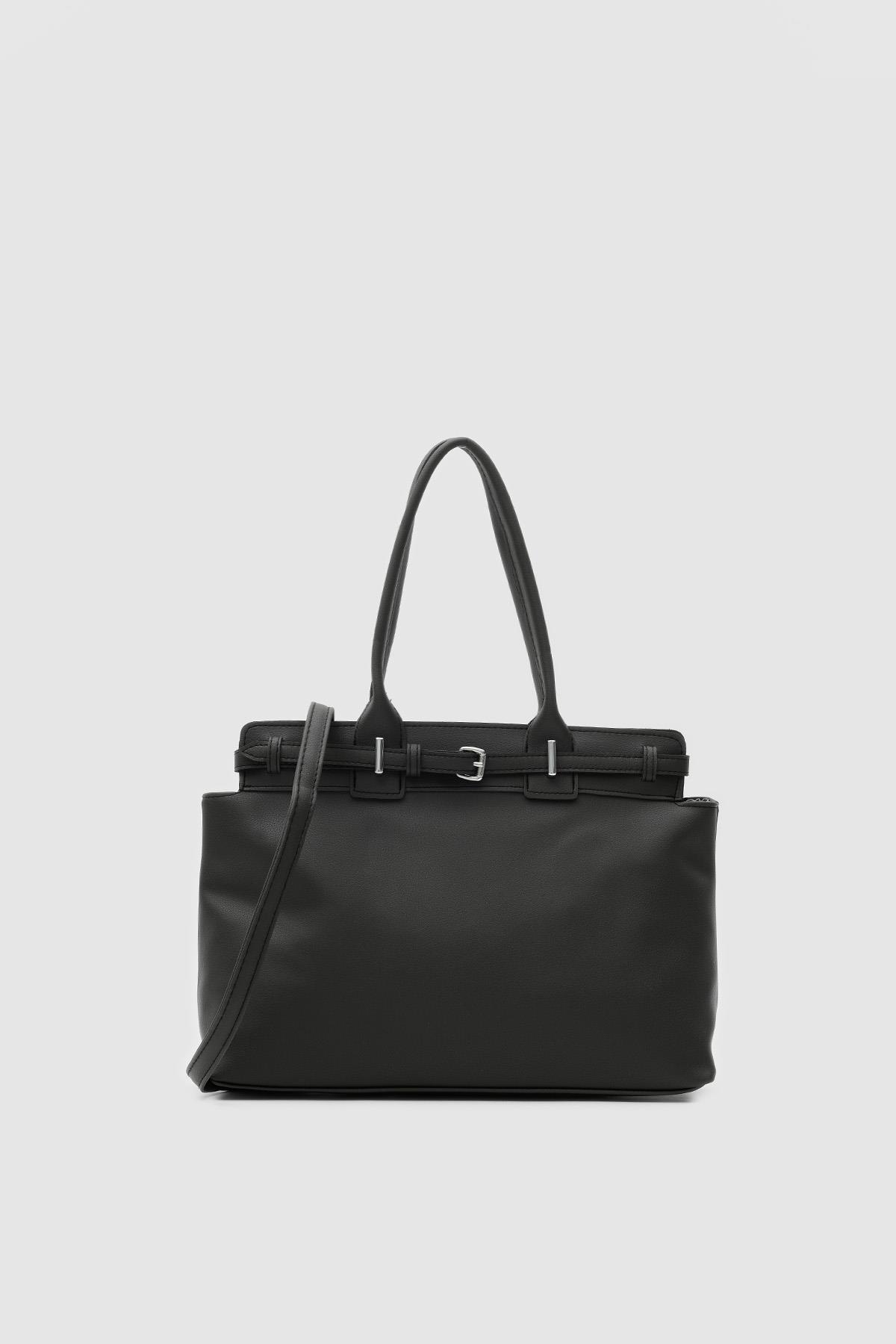 Elegant Black Faux Leather Tote Bag